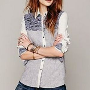 Free People western button down ruffled shirt top